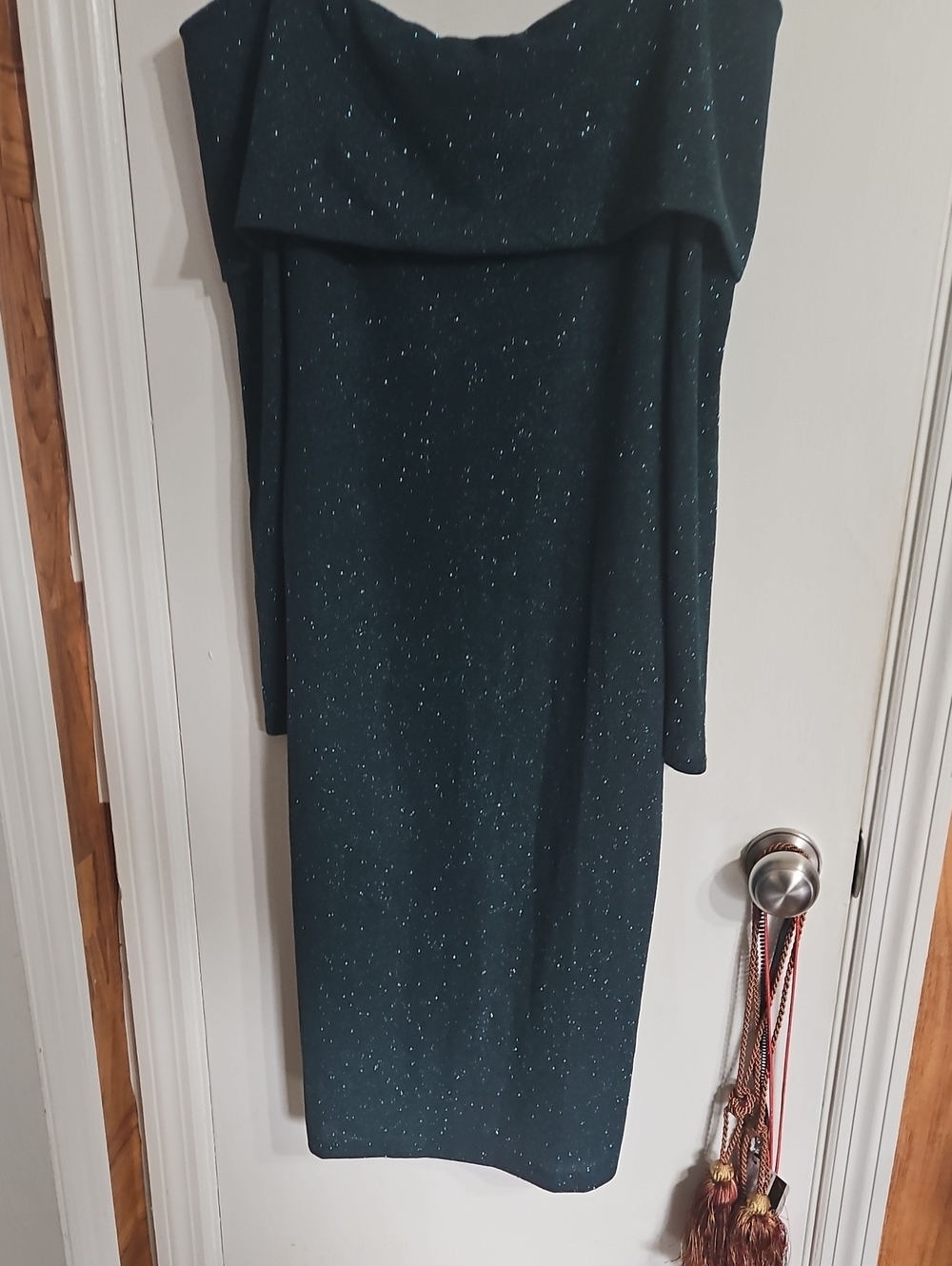 Off-Shoulder Dark Teal Sparkle Women's Dress